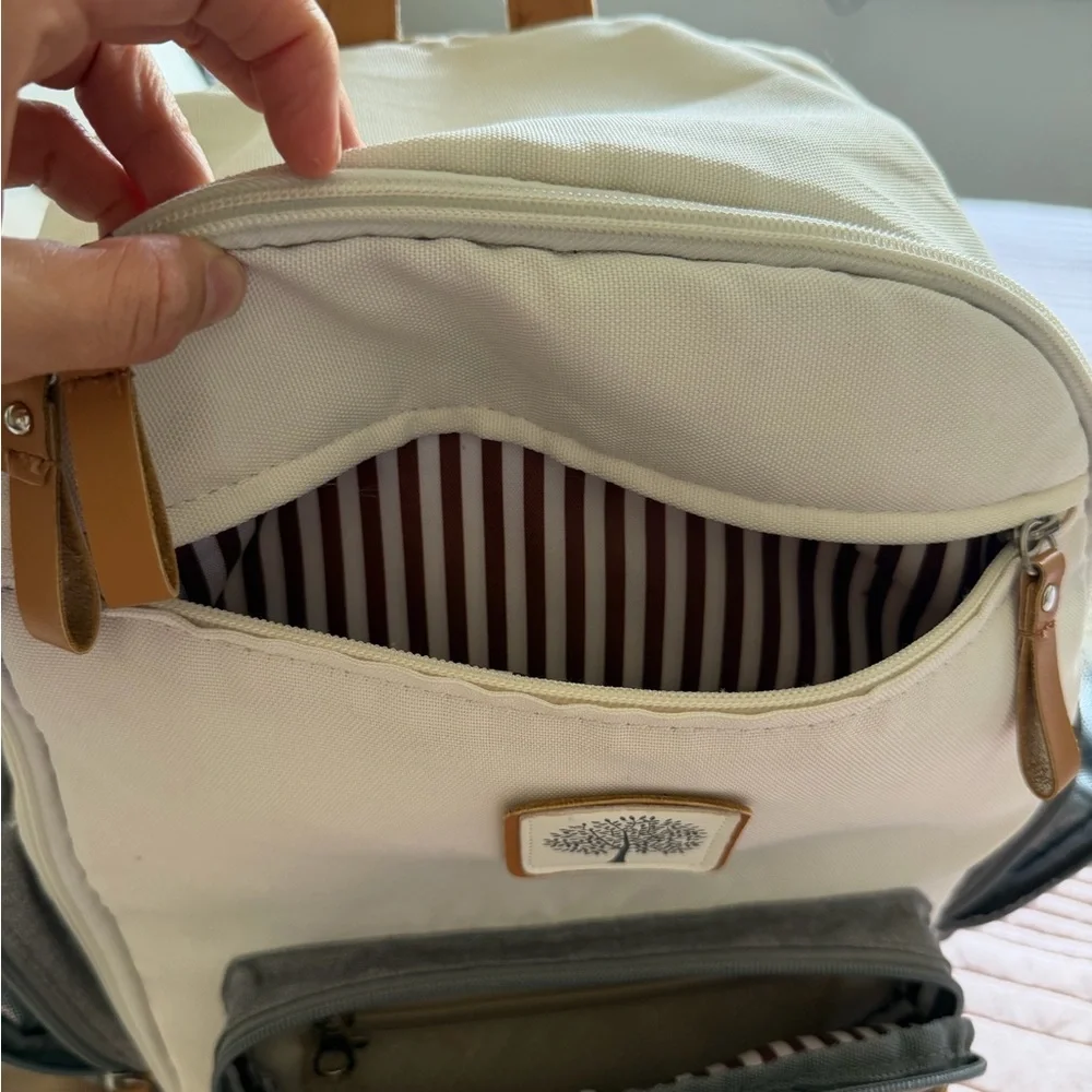 Parker Baby Diaper Backpack - Full Zip Diaper Bag with Insulated Pockets - Cream